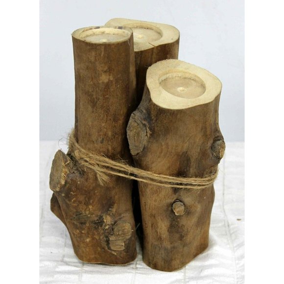 Rustic Wooden Trio Tea Light Candle Holder Country Cabin FarmHouse Reclaim Tree - Picture 3 of 5